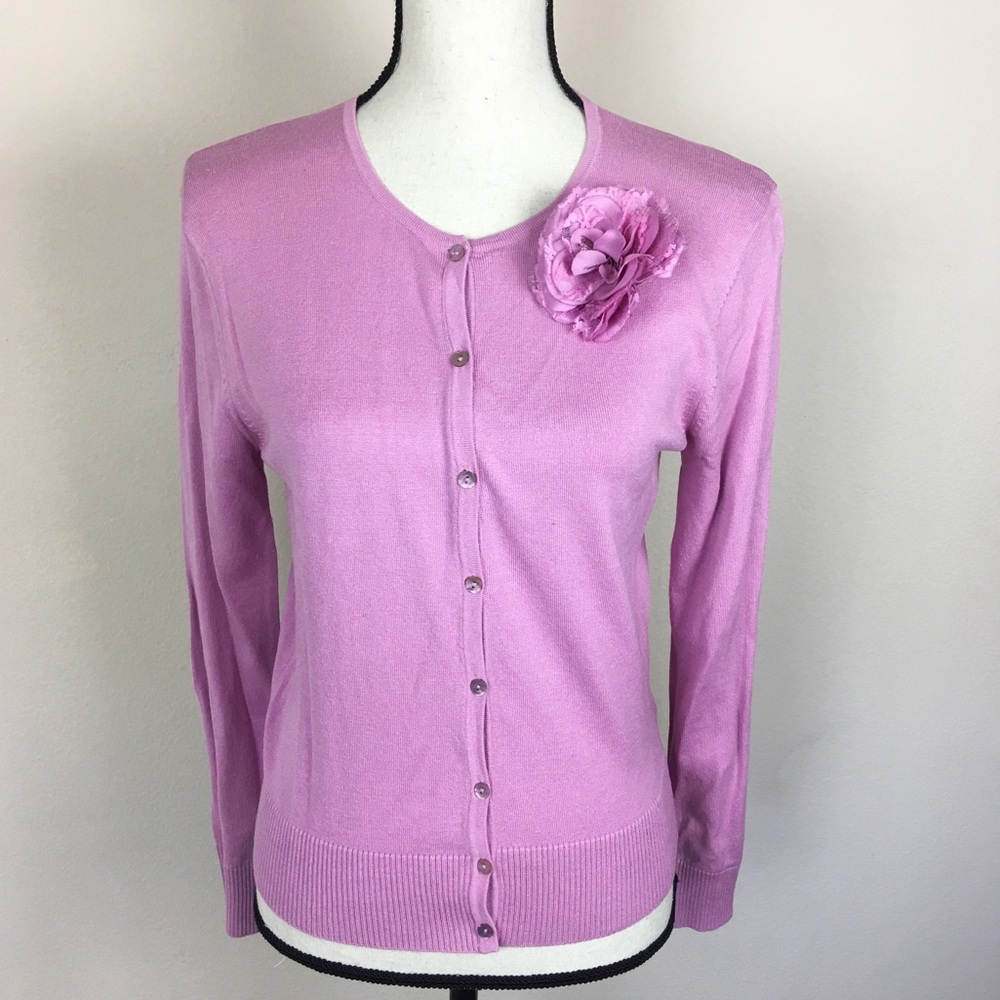August Silk Knit Button Down Stretch Floral Pin